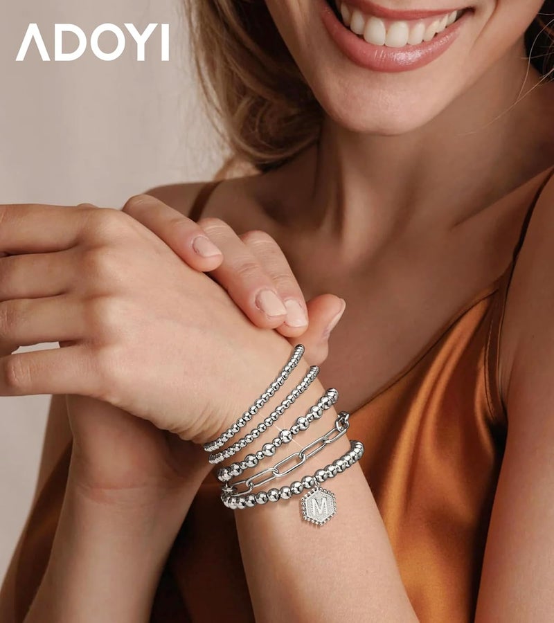 adoyi Gold Bracelets for Women Beaded Bracelet 14K Gold Plated Bracelet Stack Strand Stretch Bead Ball Bracelet Set Stackable Bracelet Adjustable Bracelet Set Jewelry for Gifts - Image 3